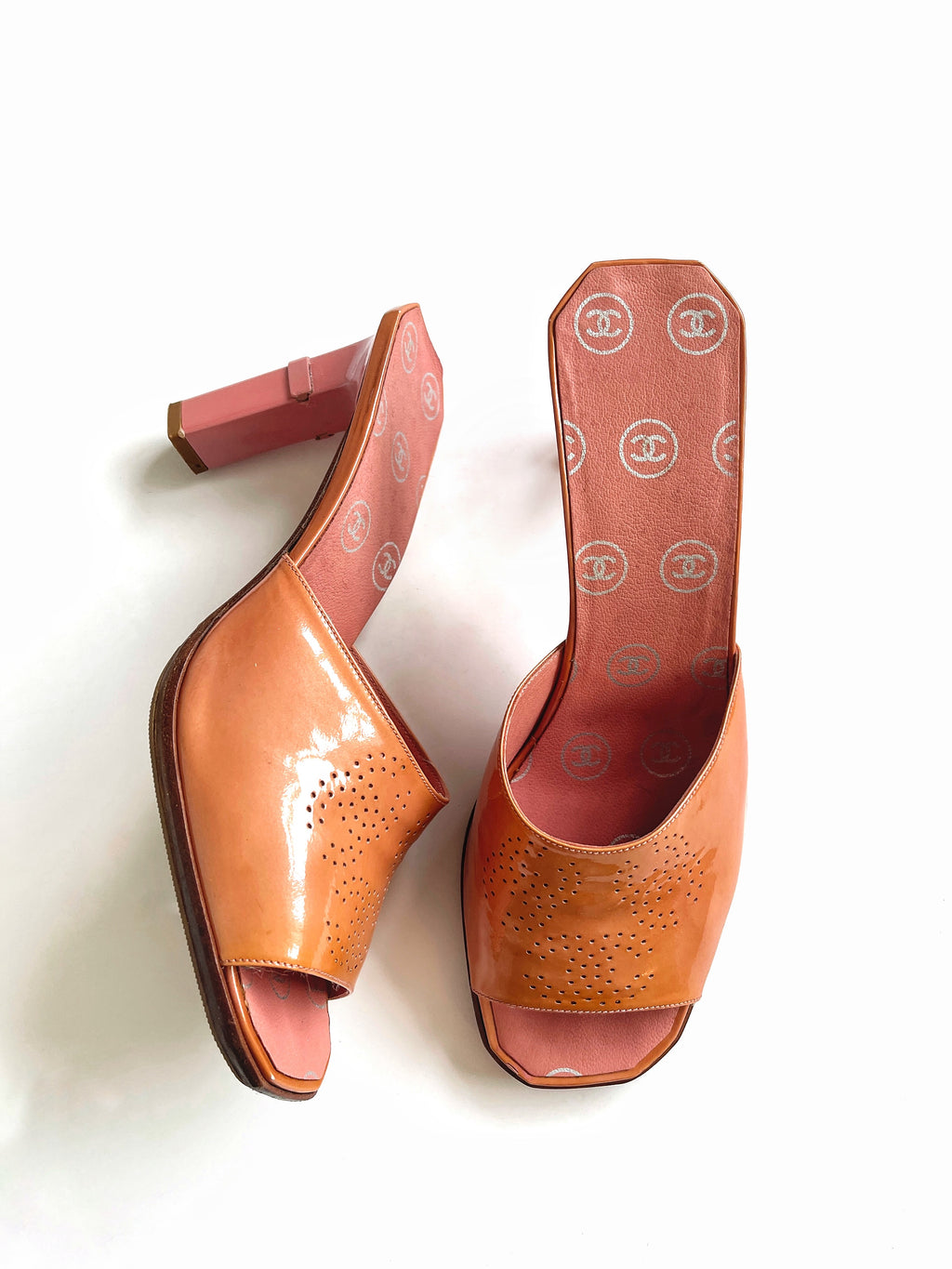Rare Vintage Chanel mules heels with laser cut cc logos