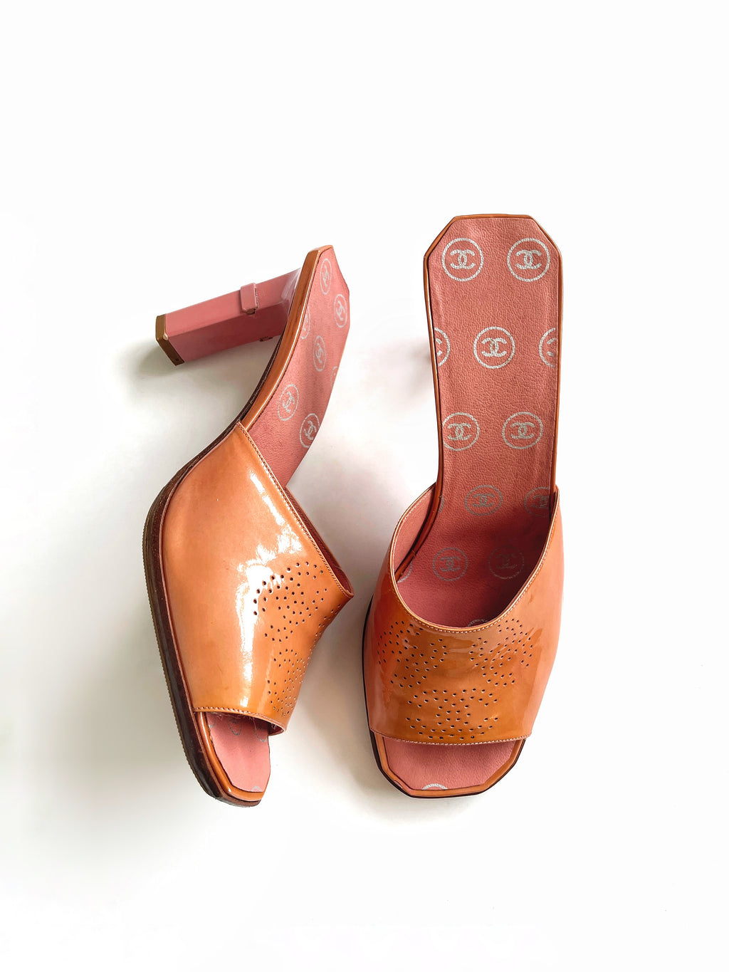 Rare Vintage Chanel mules heels with laser cut cc logos