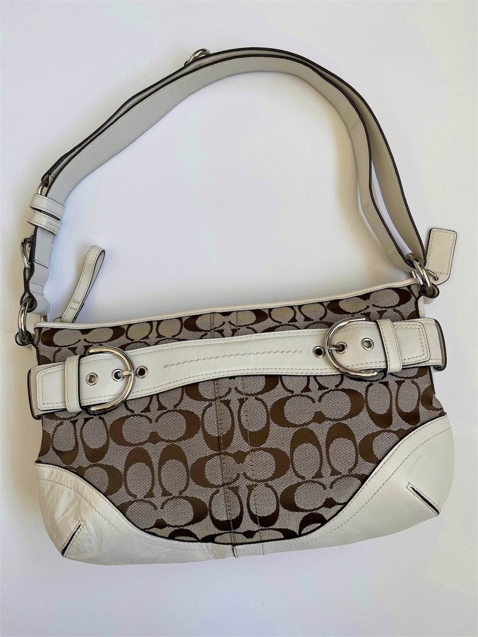 00s Coach signature monogram shoulder bag white leather